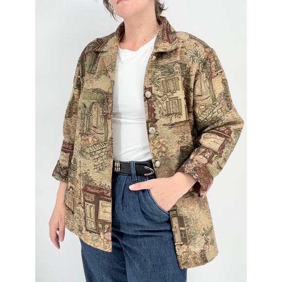 Erin London Vintage Tan Green Burgundy Tapestry Villa Jacket Size XL - Picture 4 of 9